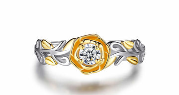 Rose Style Dual Tone Gold Plated Ring Made With Crystals