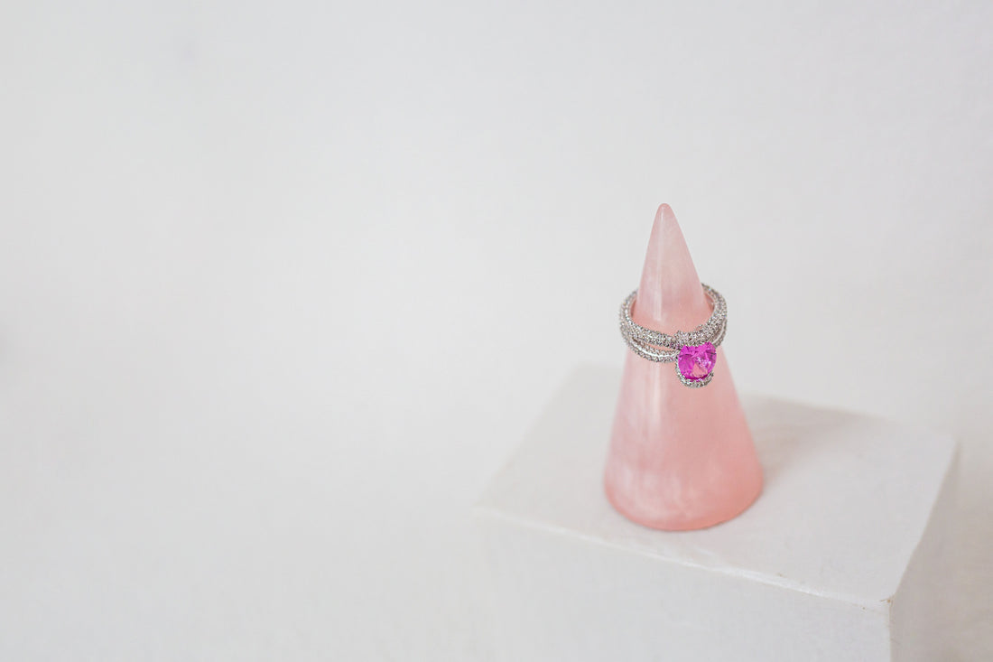 Oval Cut Synthetic Pink Spinel Ring With Rhodium Plating