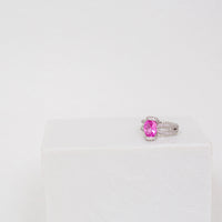 Oval Cut Synthetic Pink Spinel Ring With Rhodium Plating