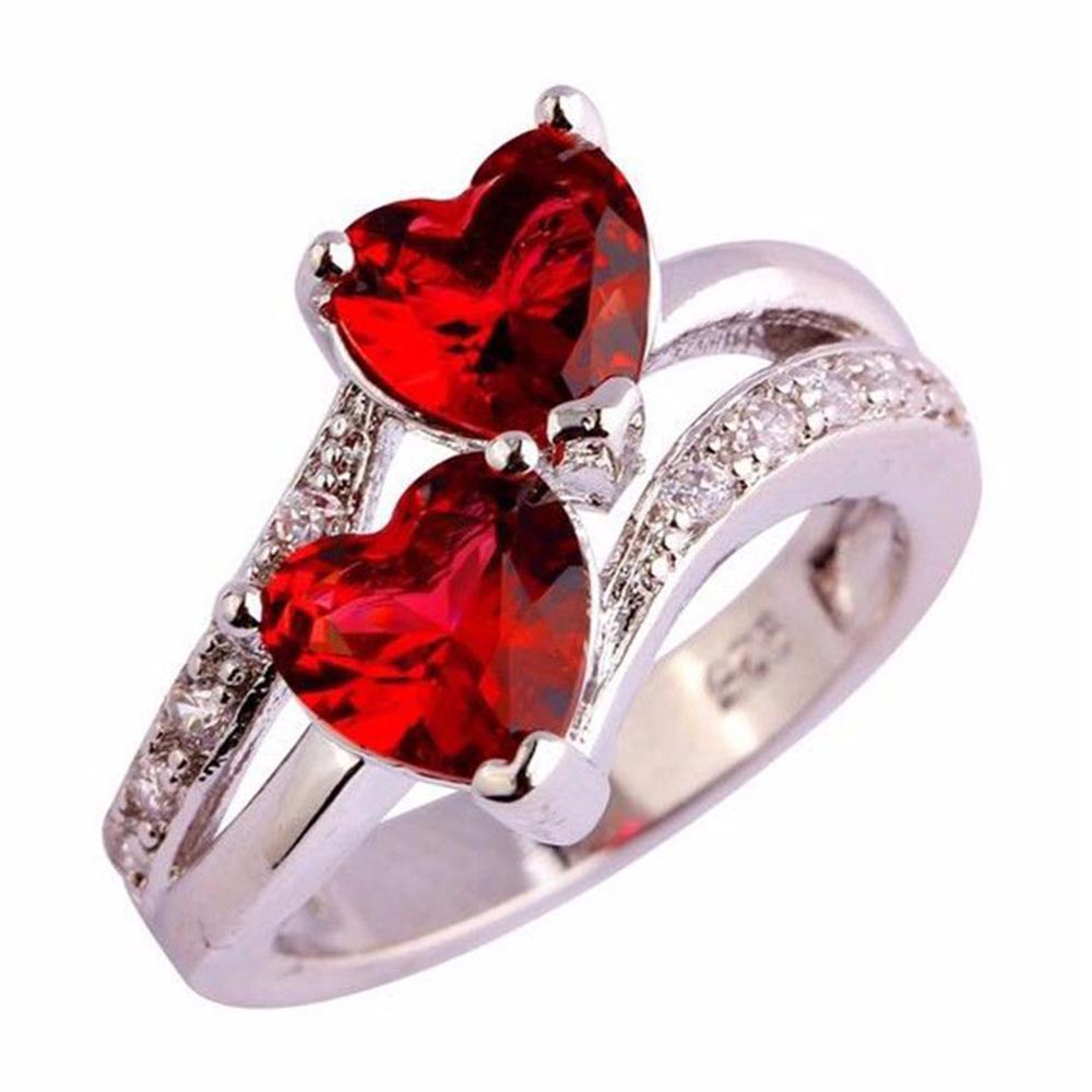 Ruby Red Heart CZ Crystal Set