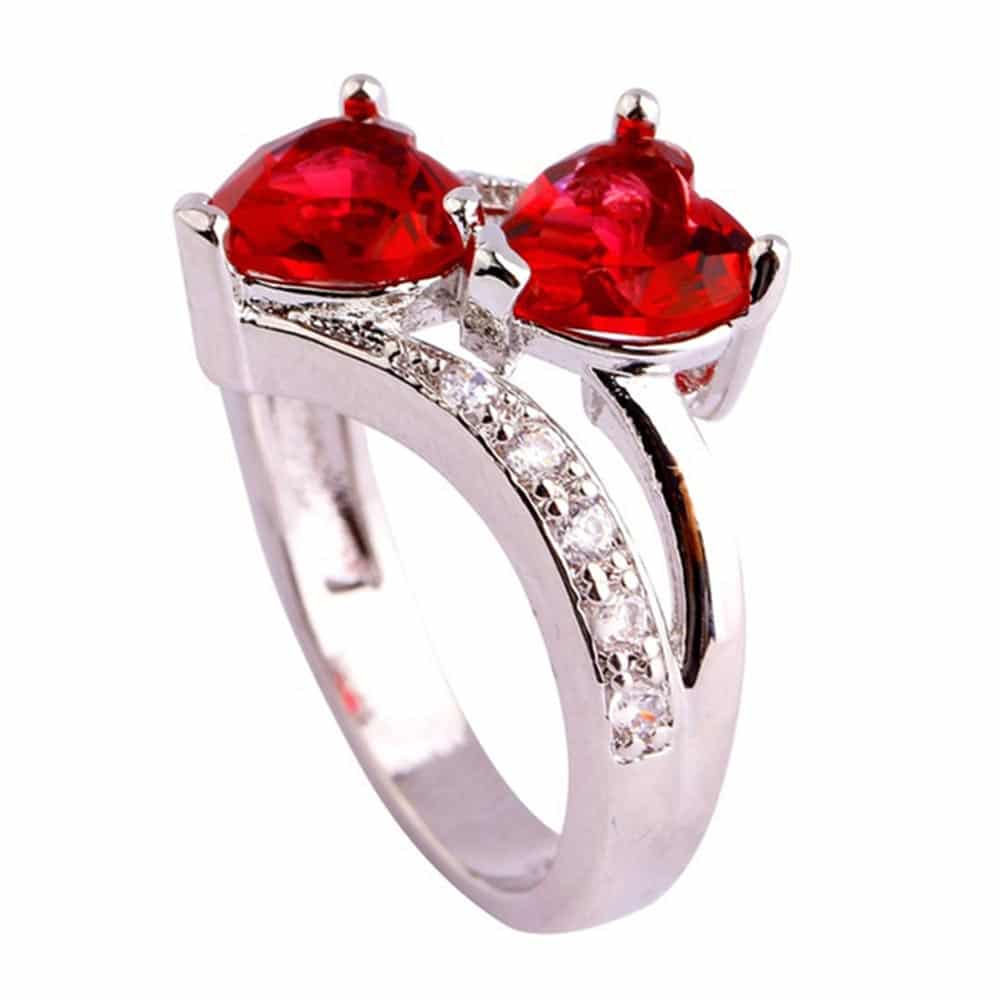 Ruby Red Heart CZ Crystal Set