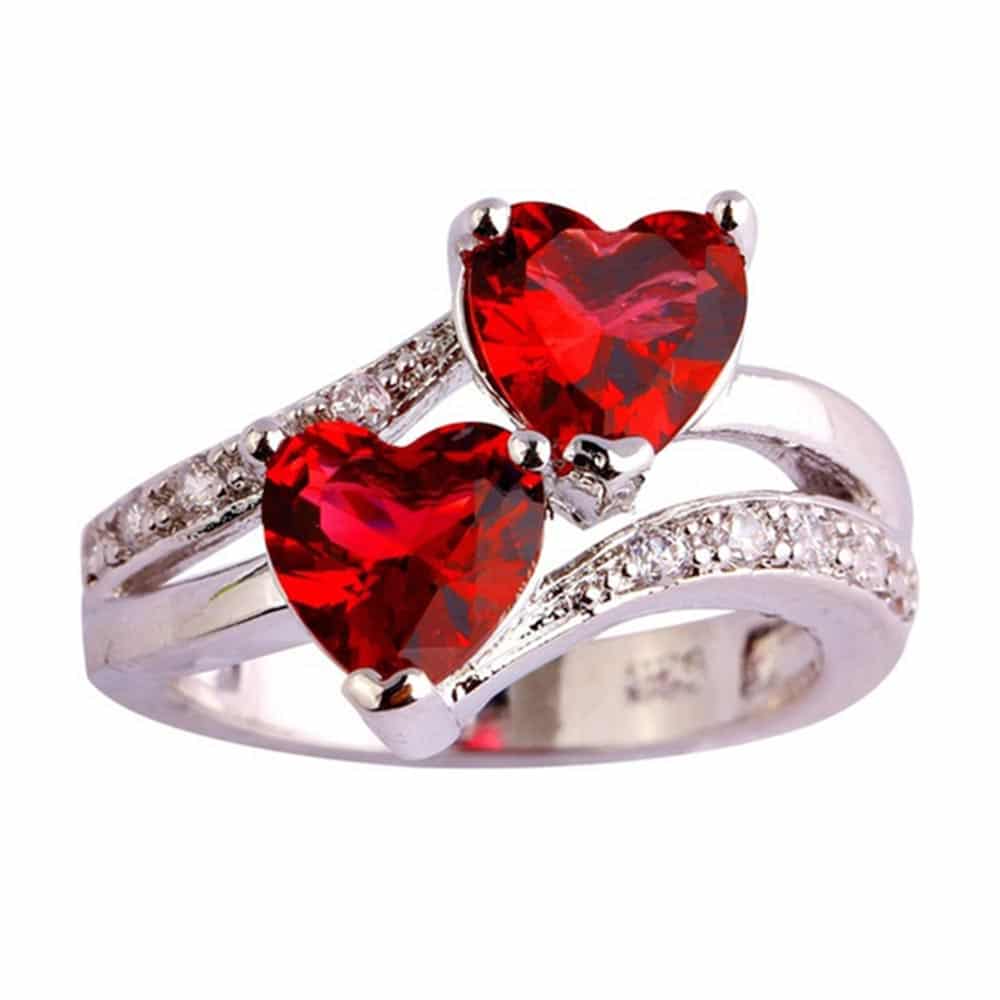Ruby Red Heart CZ Crystal Set
