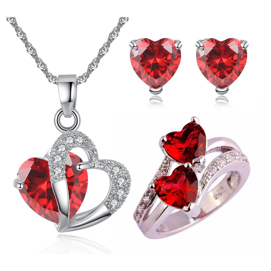 Ruby Red Heart CZ Crystal Set