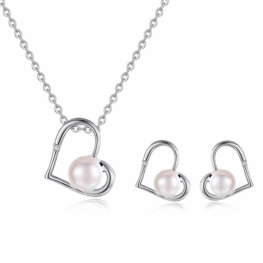 Diamond and freshwater pearl pendant & earring set cttw 0.045