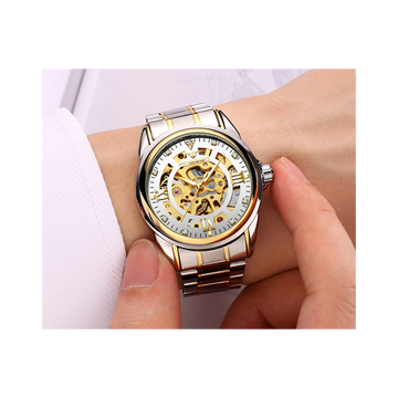 Gents Automatic Watch with Crystals & Jewels - White & Stainless Steel Face